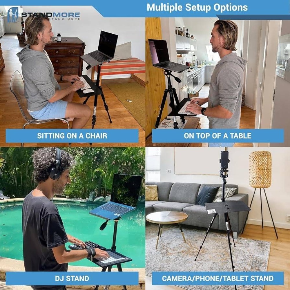 StandMore Portable Standing Desk with Keyboard Tray Adjustable Tripod Black NEW - Picture 6 of 16